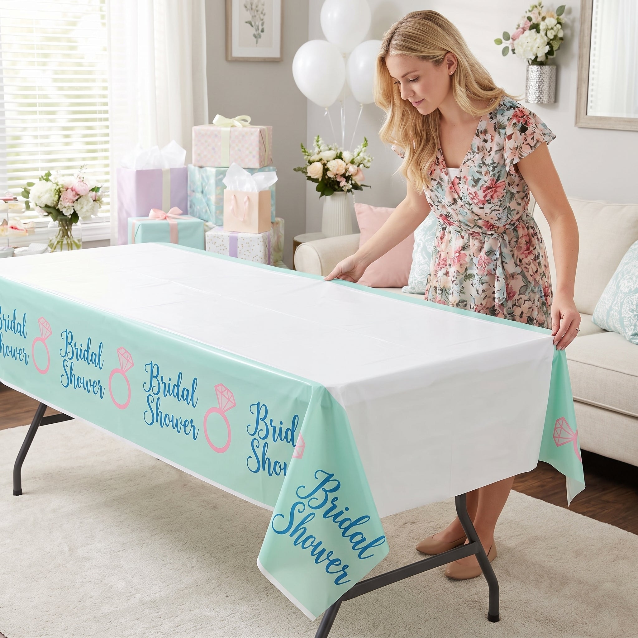 Mint Bridal Shower Plastic Table Cover