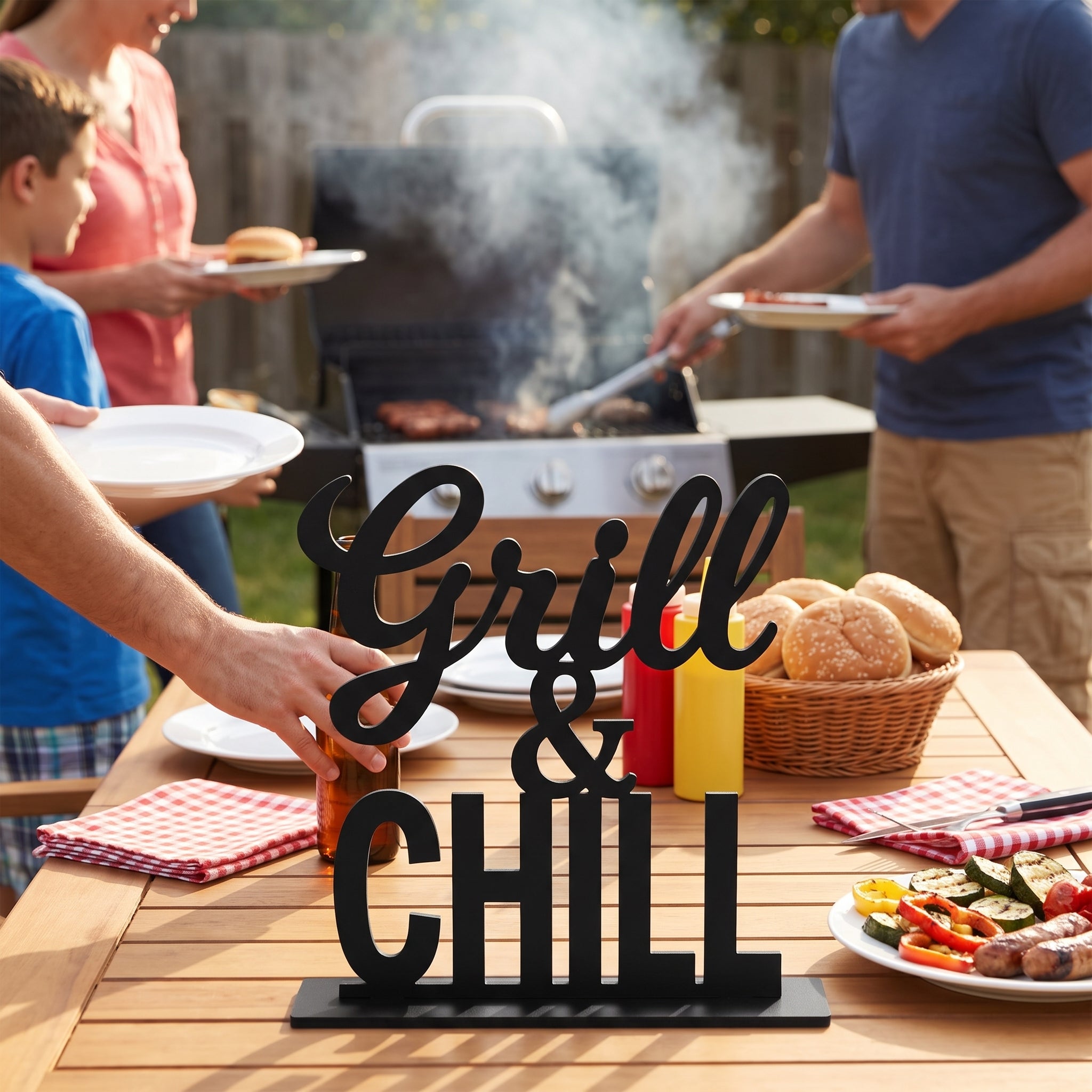Grill & Chill MDF Tabletop BBQ Sign
