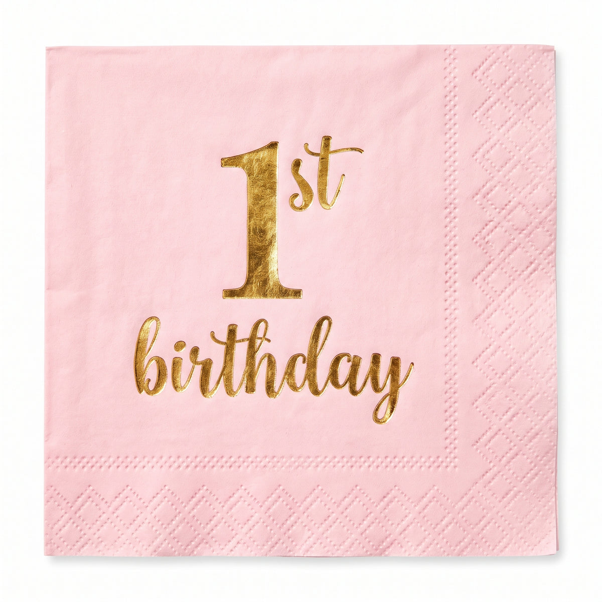 Metallic Pink and Gold 1st Birthday Beverage Napkins - 5 In. X 5 In.