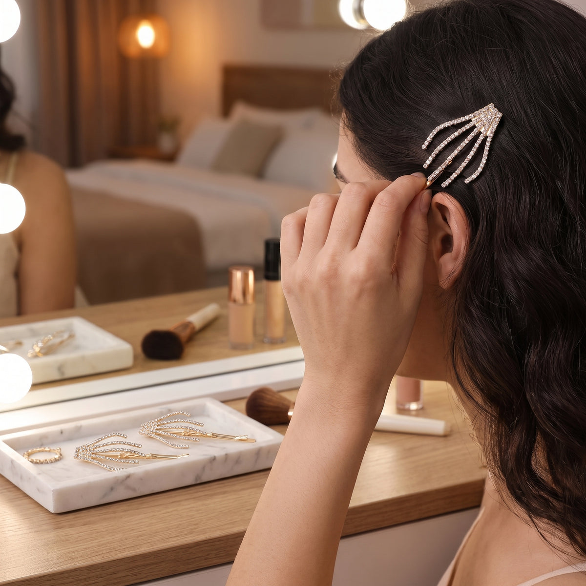 Rhinestone Skeleton Hand Hair Clip Set - 3 Pack