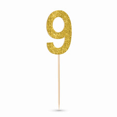 Glitter Gold Number 9 Cake Picks, 7-Inch, 4-Pack