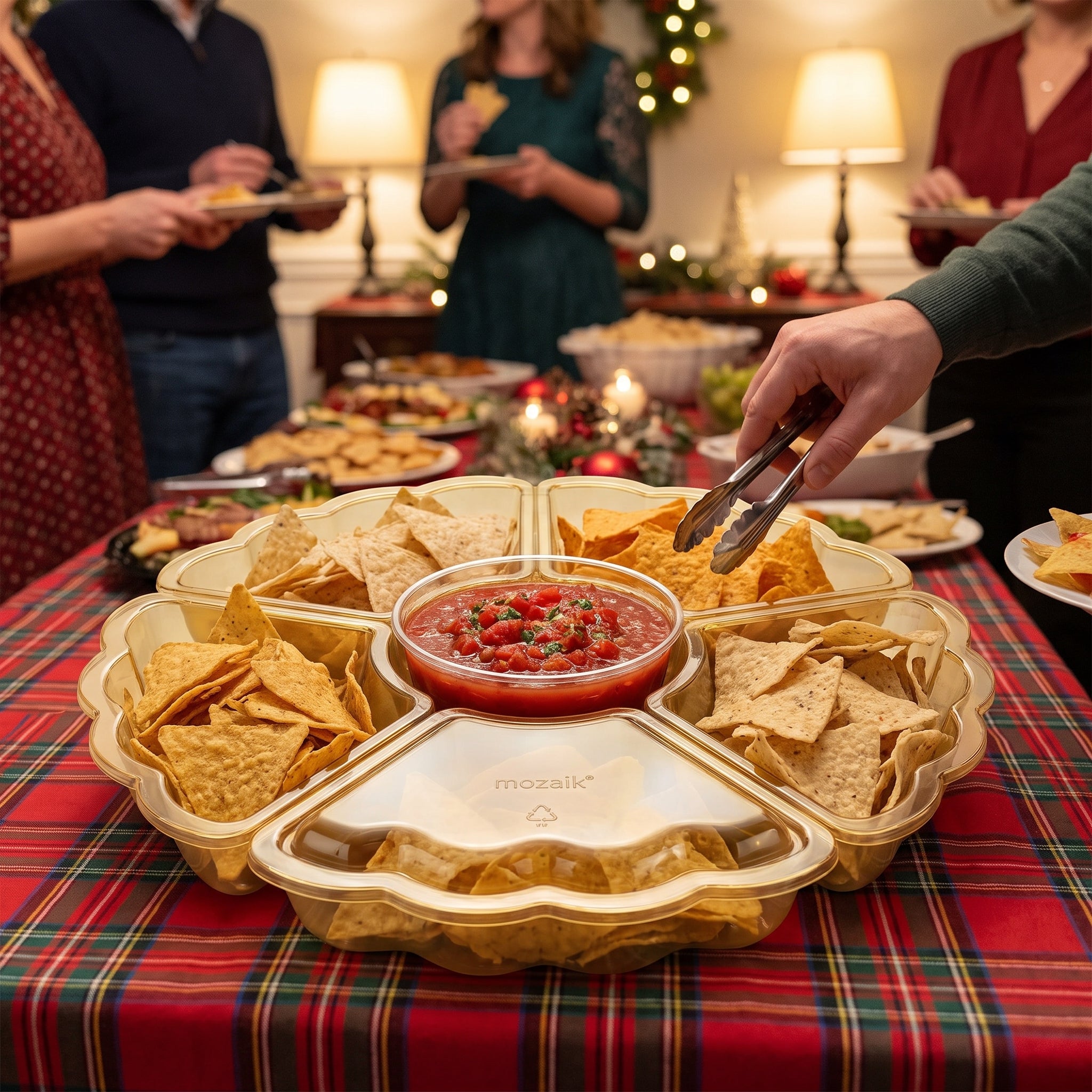 Gold Scalloped Compartment Chip and Dip Tray - 16 In.
