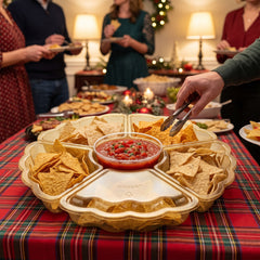 Gold Scalloped Compartment Chip and Dip Tray - 16 In.