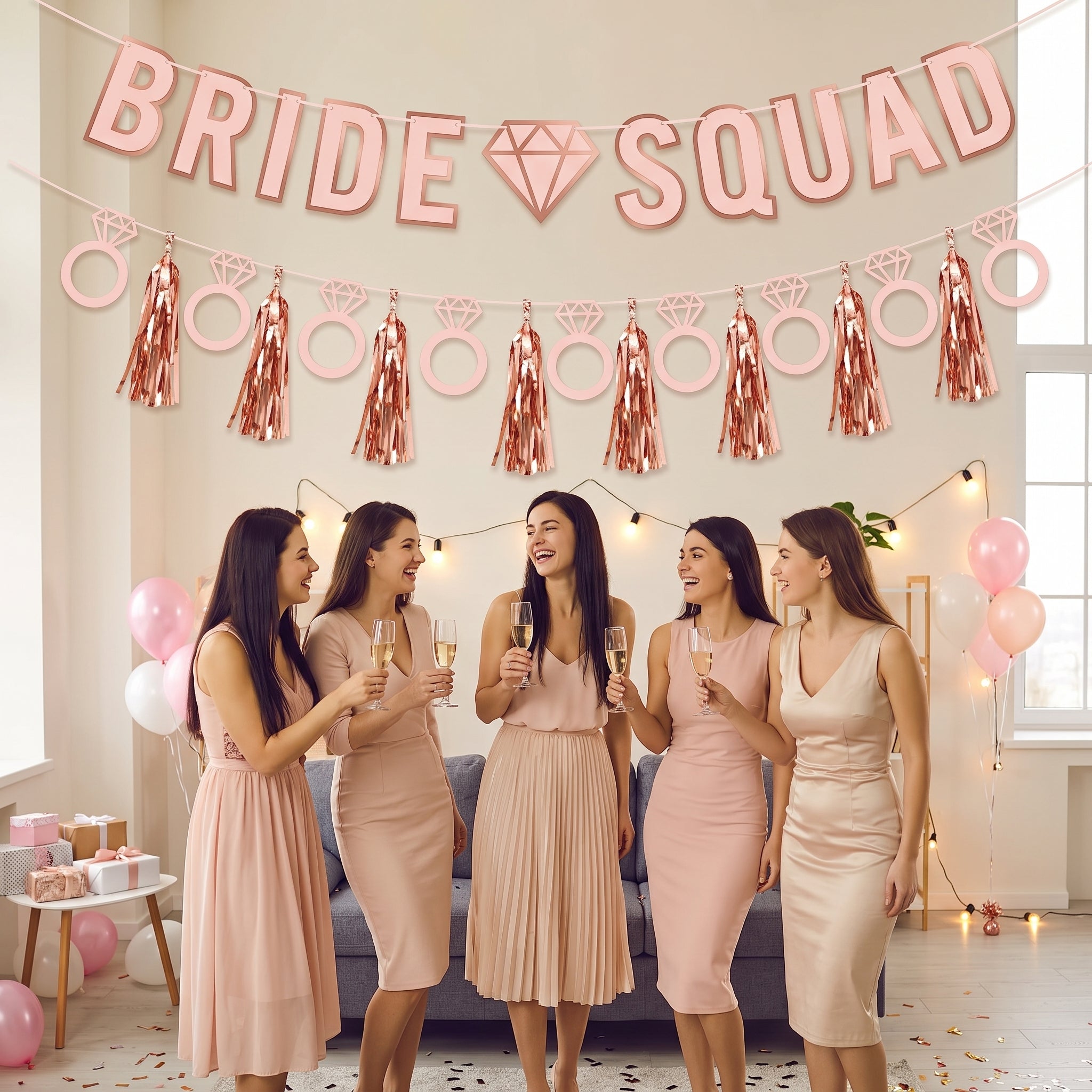 Blush Rose Gold "Bride Squad" Wedding Banner Kit