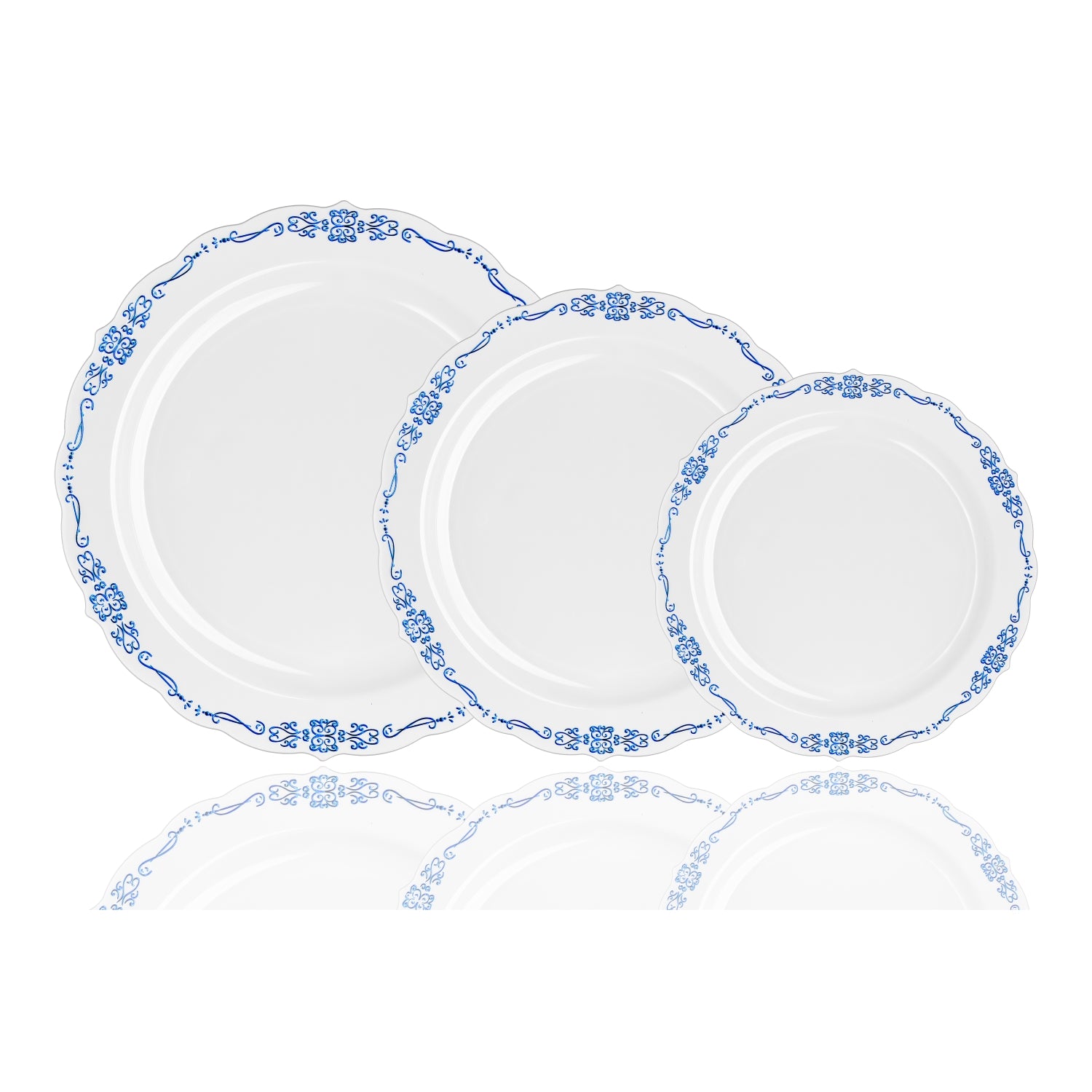 7.5 In. White/Navy Victorian Design Plates | 20 Count