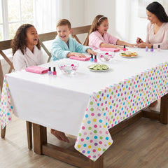 Spa Party Polka Dot Plastic Table Cover, 54" x 96" for Kids Birthday