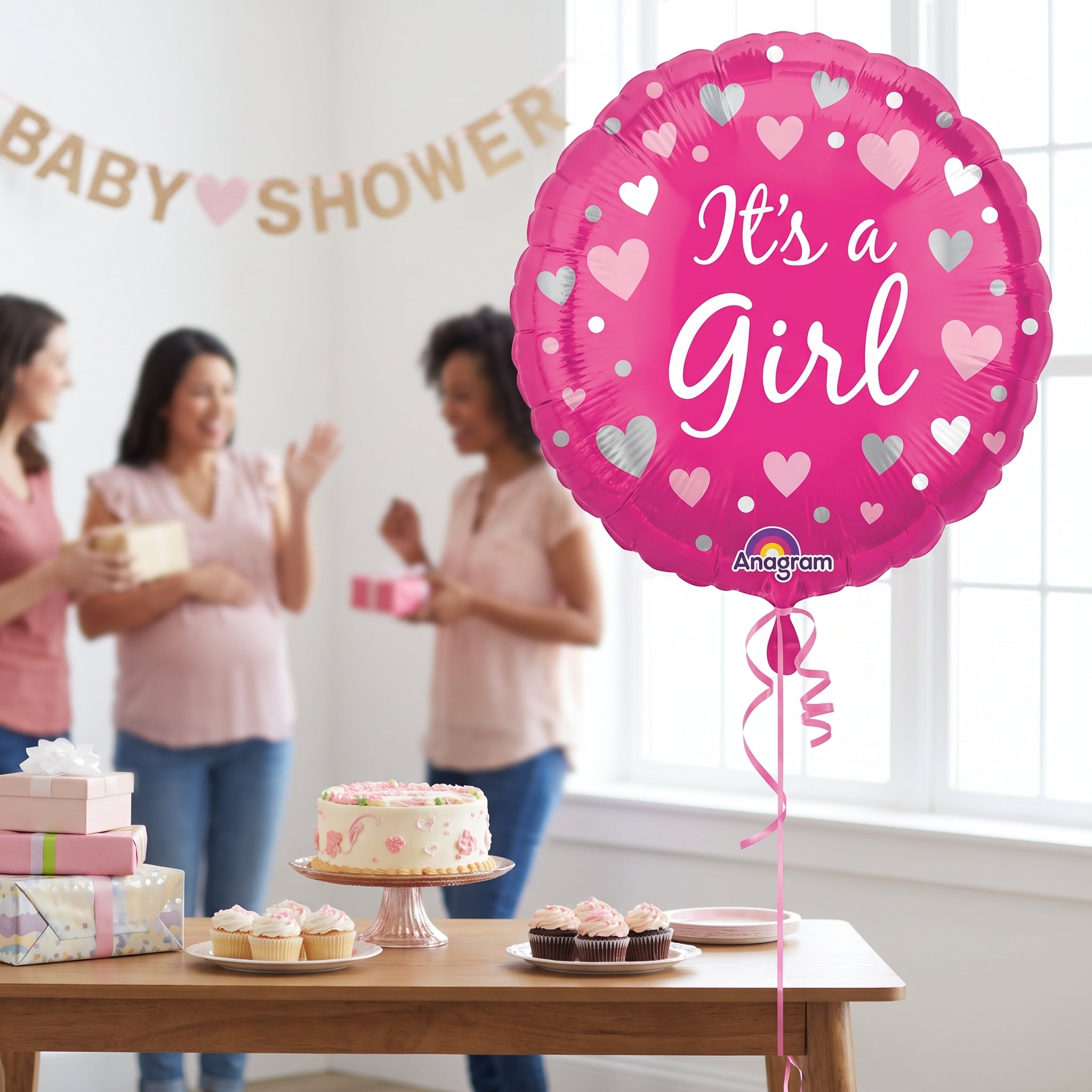 "It's a Girl" Pink Heart & Dots Foil Balloon - 18 Inch
