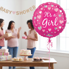 "It's a Girl" Pink Heart & Dots Foil Balloon - 18 Inch