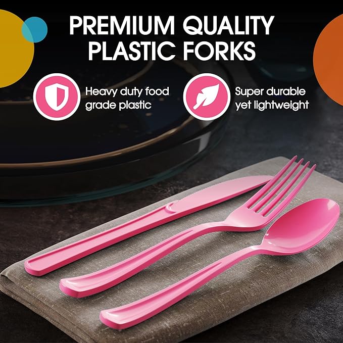 Unleashed - Heavy Duty Hot Pink Plastic Forks | 50 Count