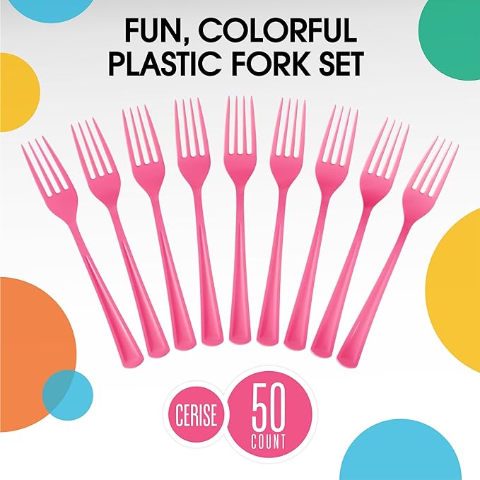 Heavy Duty Cerise Plastic Forks | 50 Count