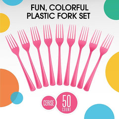 Little Gym - Heavy Duty Hot Pink Plastic Forks | 50 Count