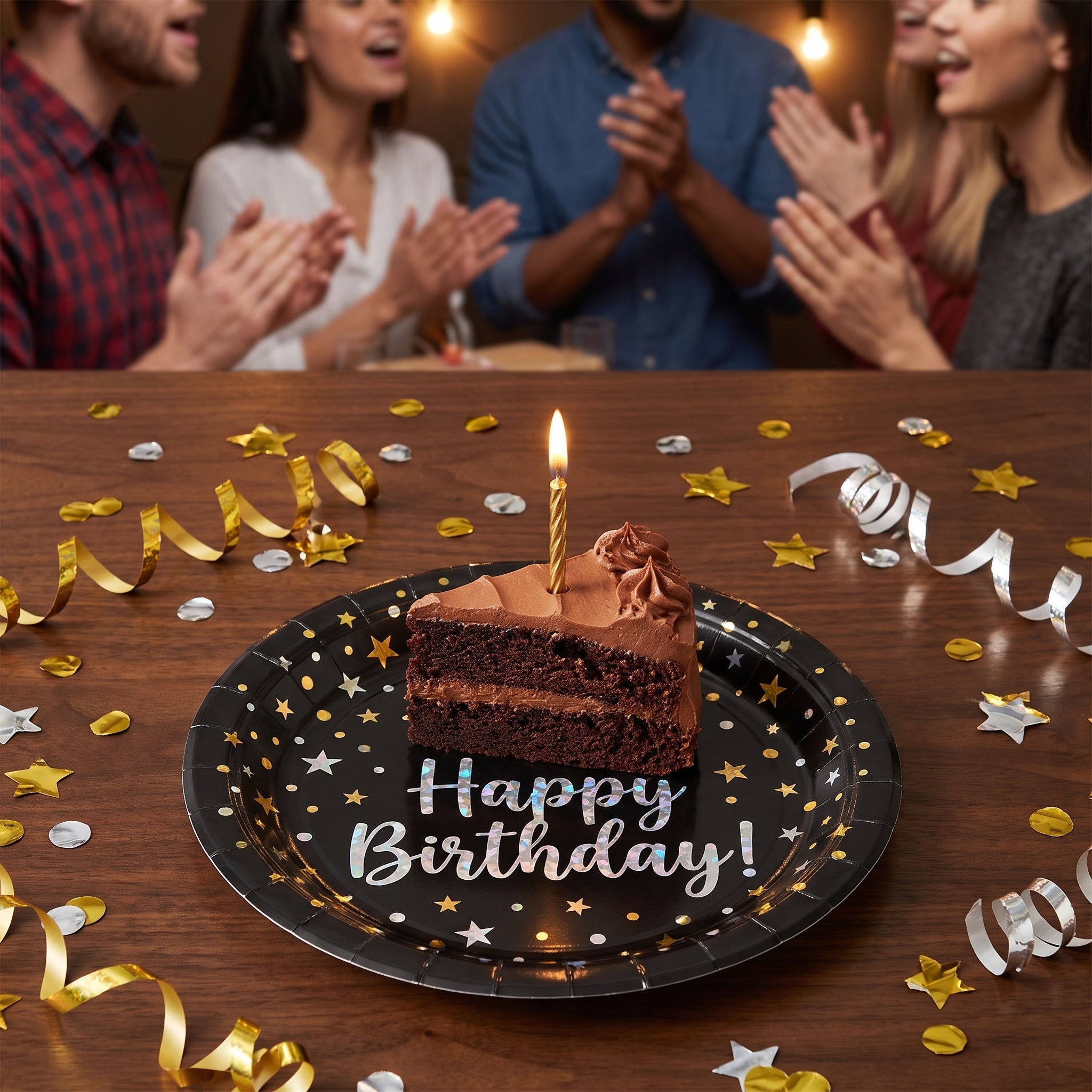 Sparkling Celebration Prismatic Birthday Plates, 9" Round, 8-Pack