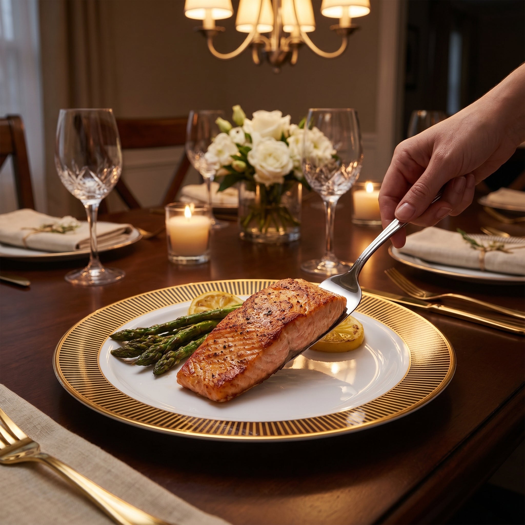 Elegant Gold Striped Premium Plastic Dinner Plates, 10.25", 20-Pack