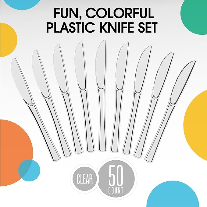 Heavy Duty Clear Plastic Knives | 50 Count