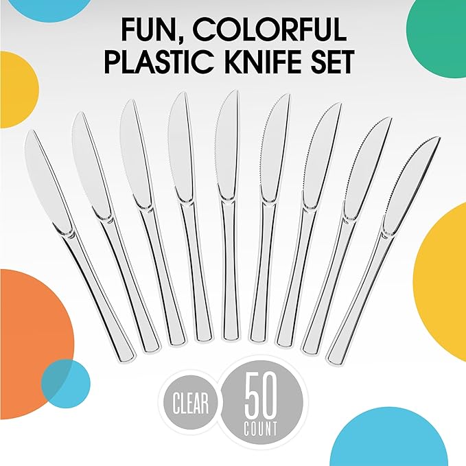 Little Gym - Heavy Duty Clear Plastic Knives | 50 Count