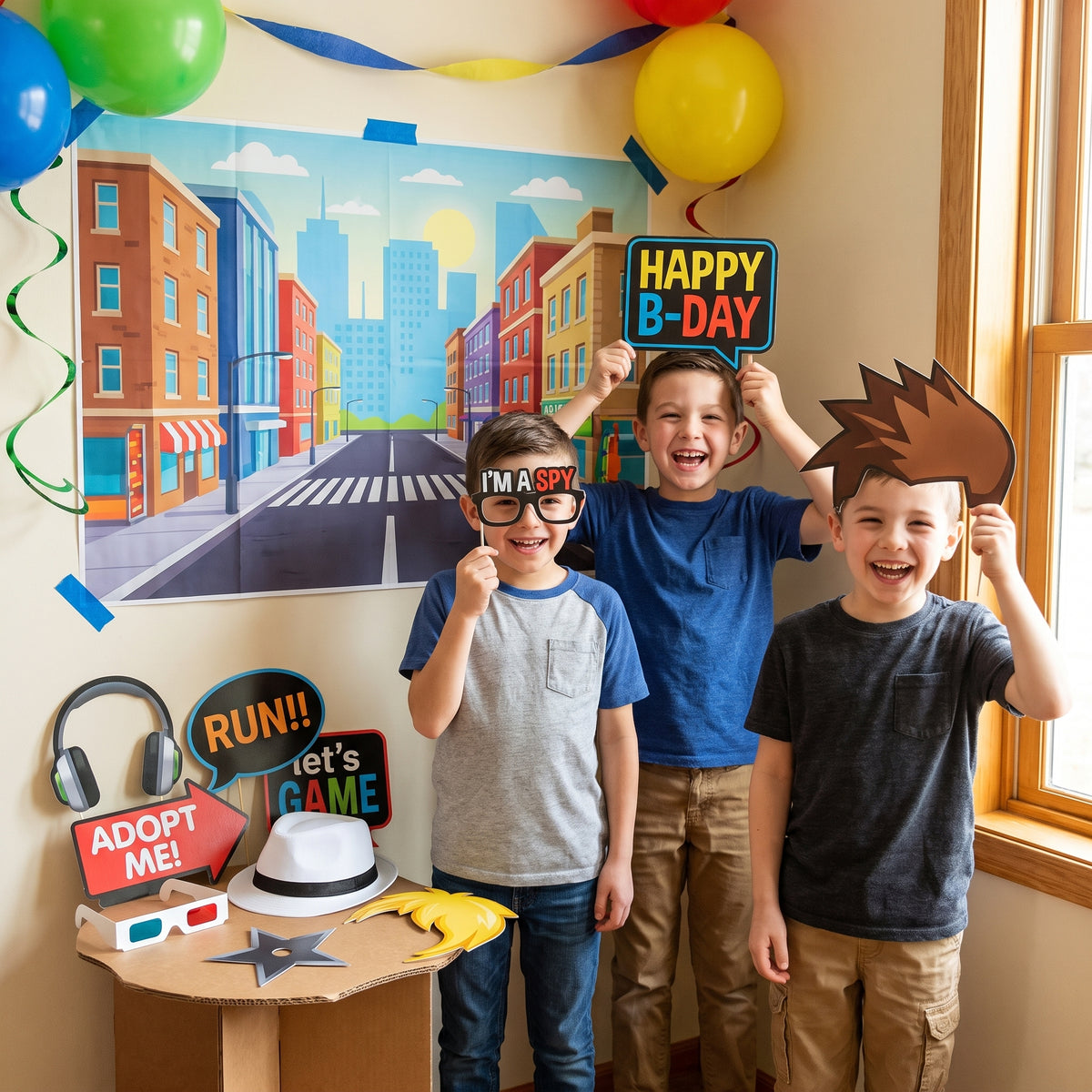 Party Town "Happy Bday" Scene Setter with Props for Kids' Birthday