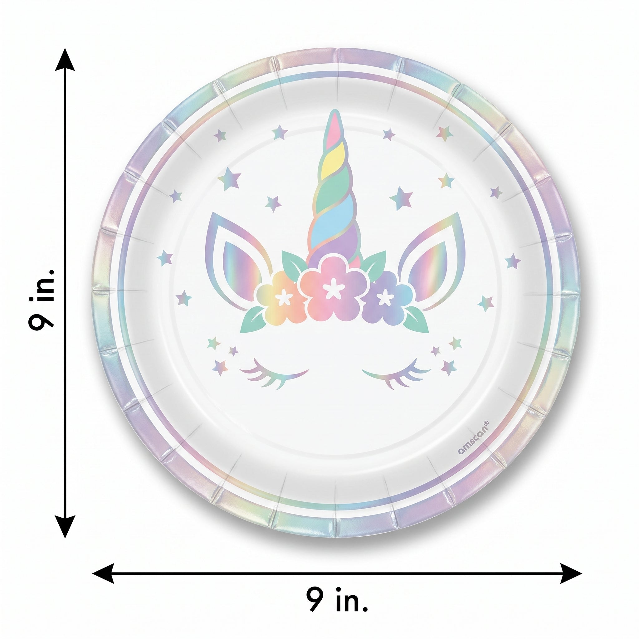 Iridescent Unicorn Birthday Party Plates - 9" Round, 8 Pack