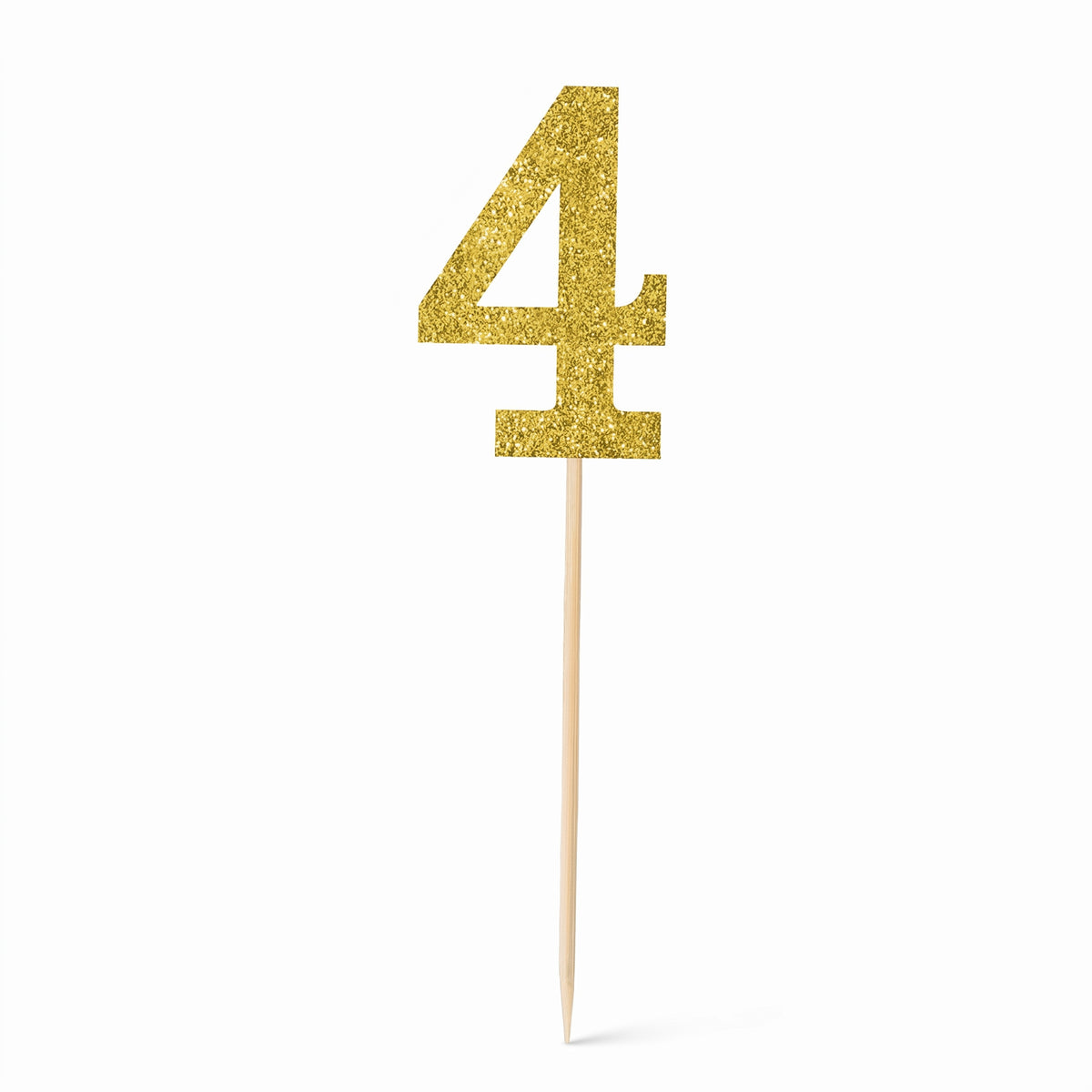 Glitter Gold Number 4 Cake Picks, 7-Inch, 4-Pack
