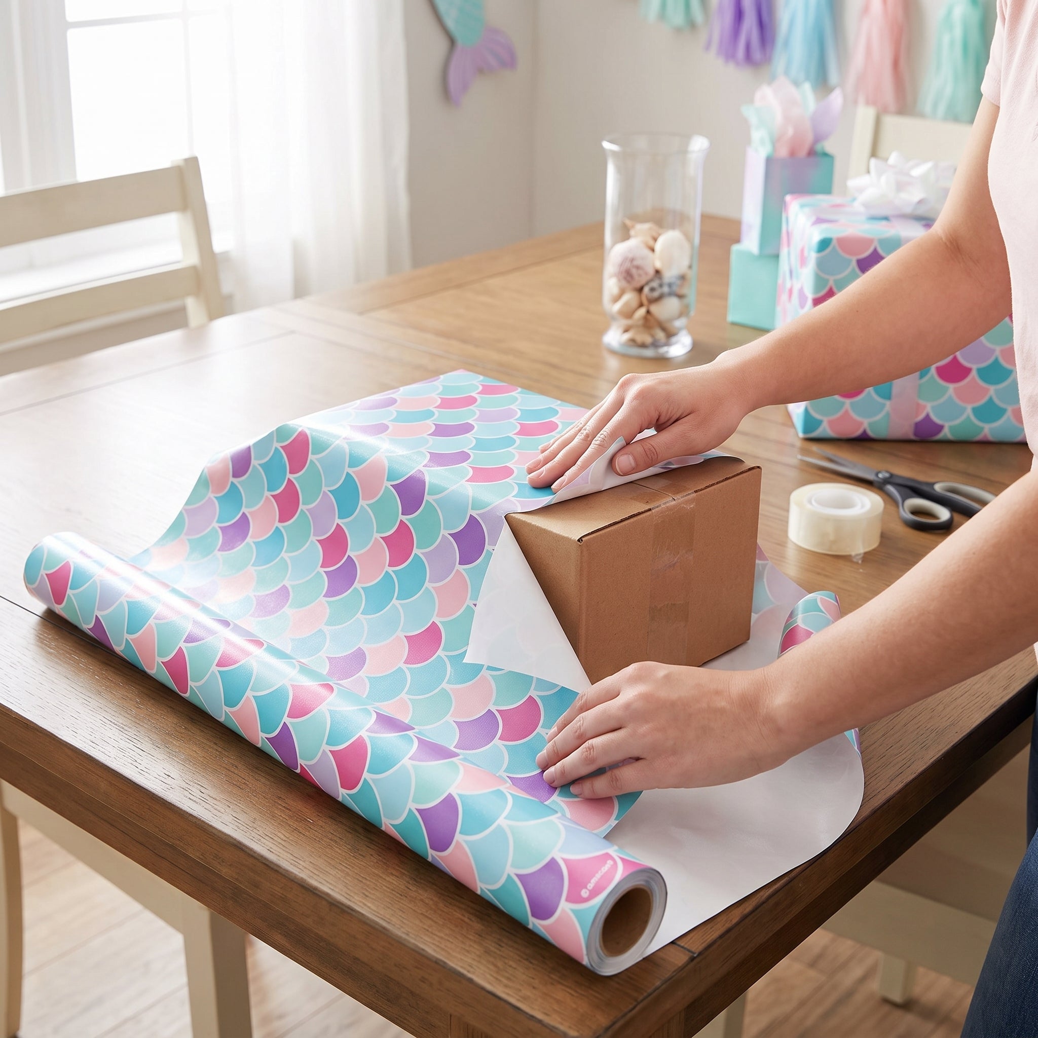 Shimmering Mermaid Scales Gift Wrap - 5 ft