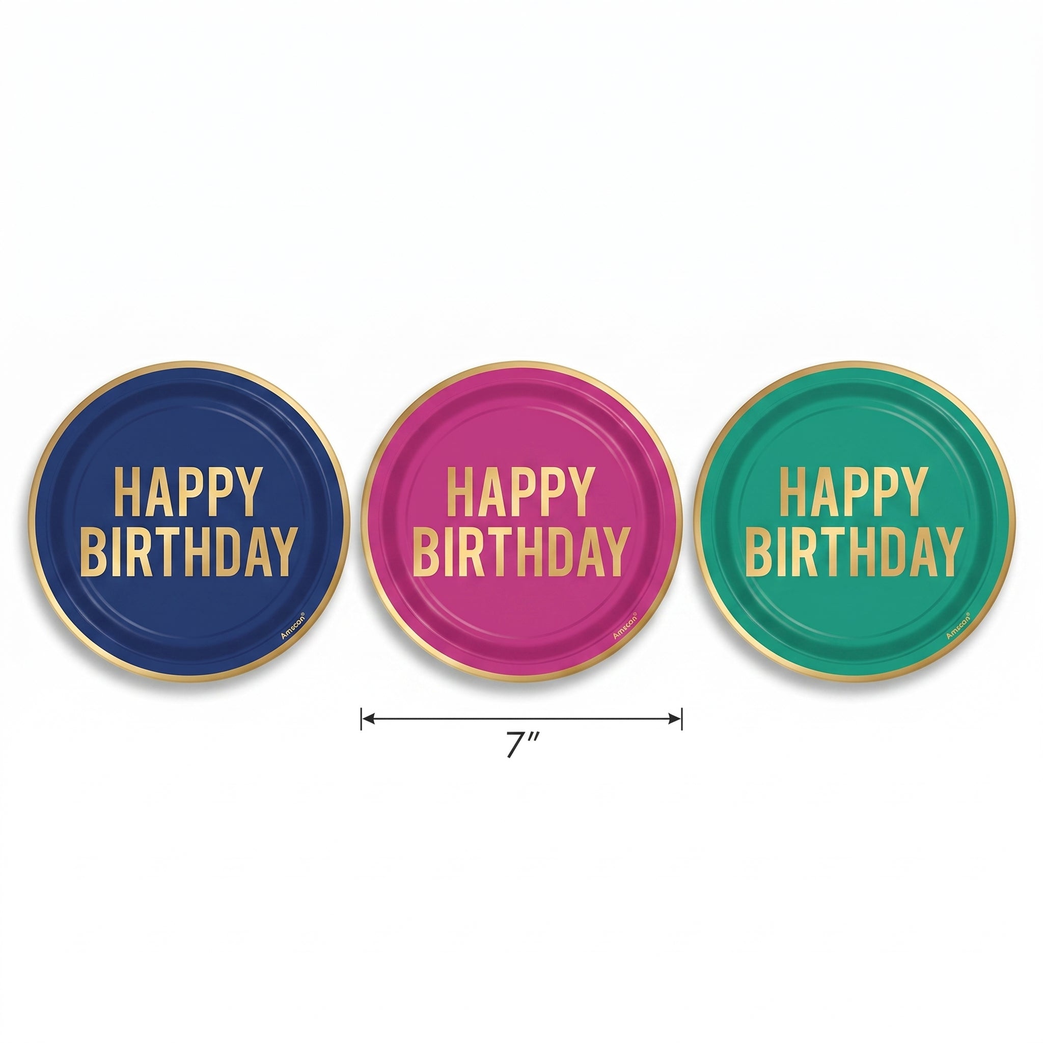 "Happy Birthday" Metallic Dots Paper Plates - 7", Assorted Colors, 8-Pack
