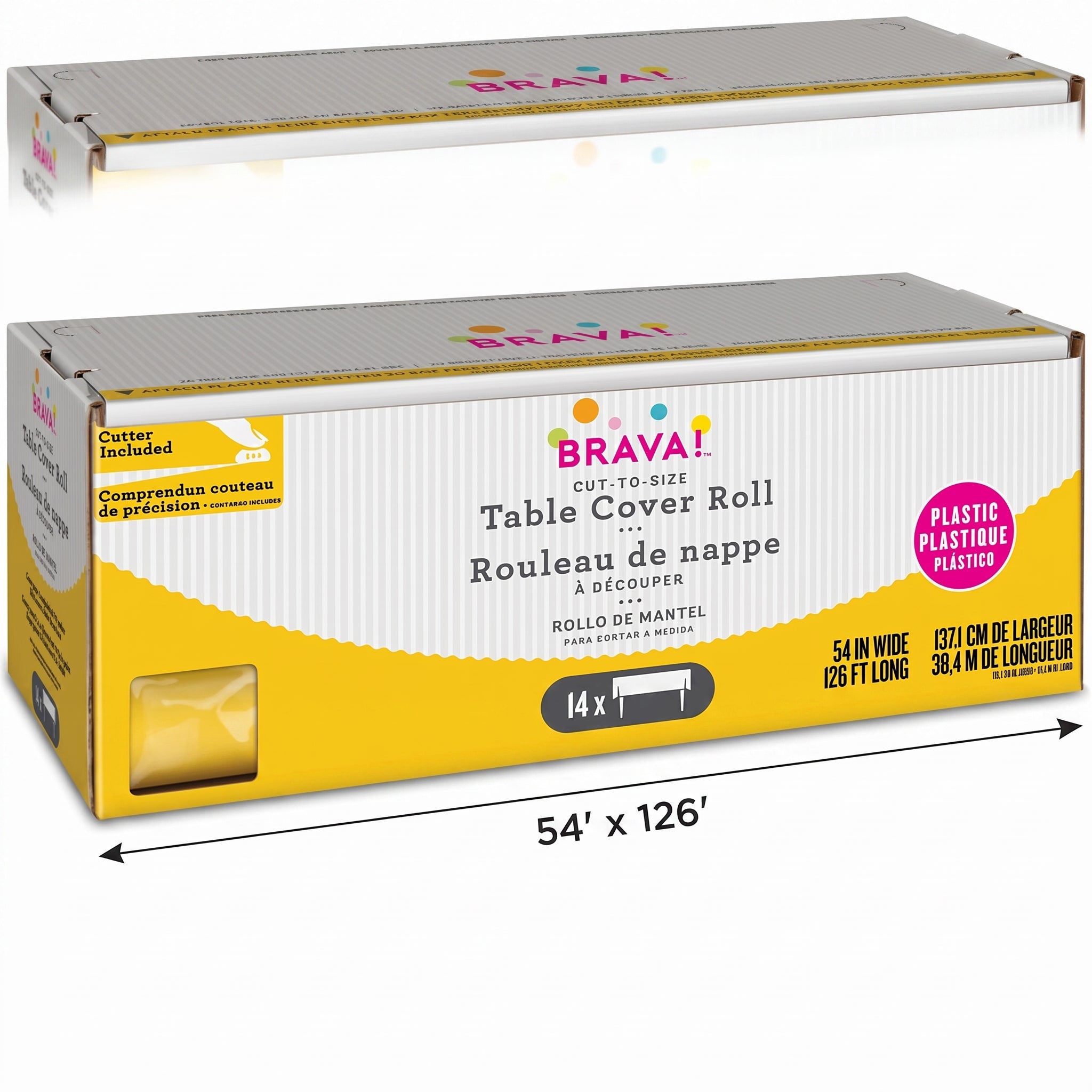 Yellow Plastic Table Cover Roll with Slide Cutter - 54in x 126ft