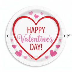 Valentine's Day Heart Design 9" Round Paper Plates