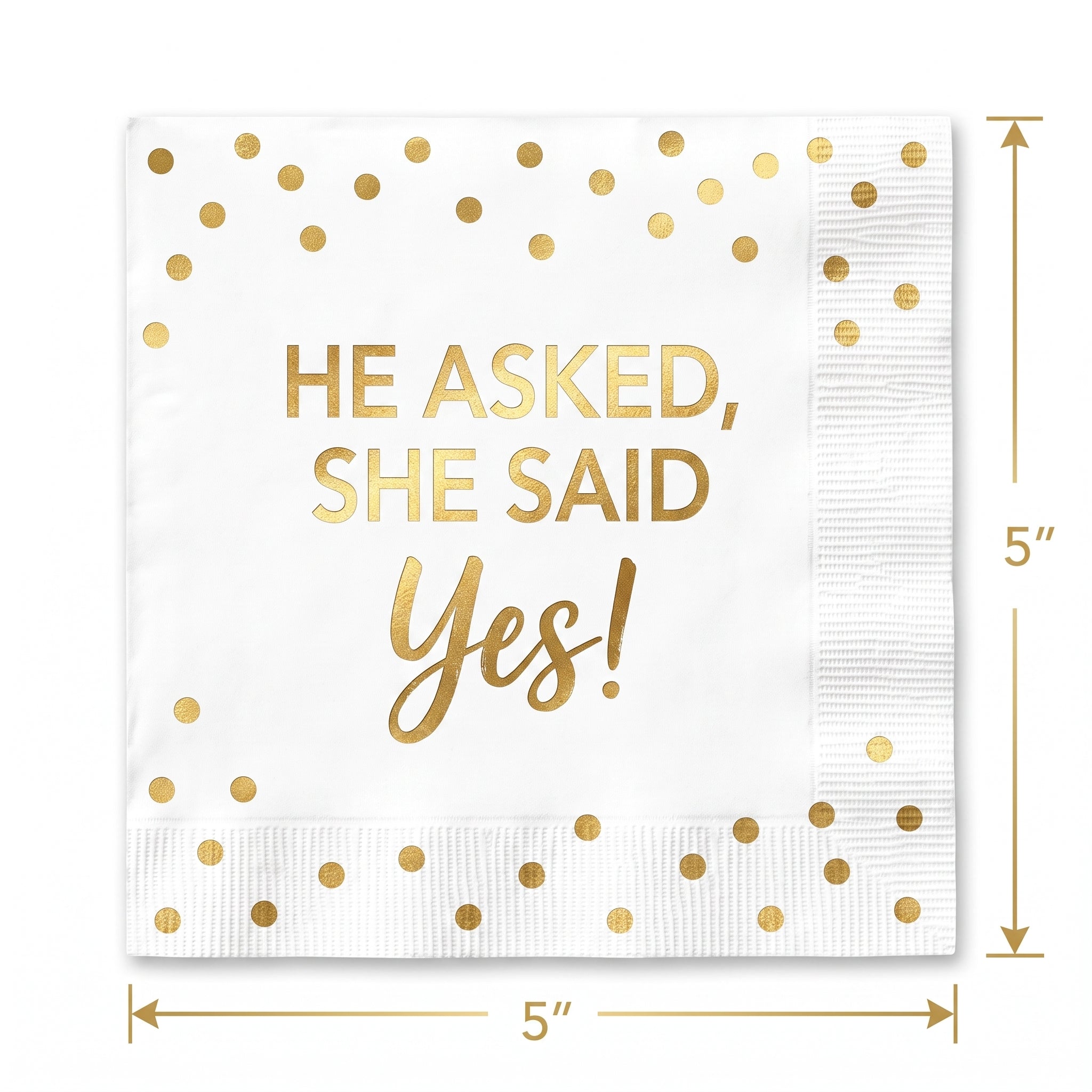"He Asked, She Said Yes!" Gold Beverage Napkins - 16 Pack - 5 In. X 5 In.
