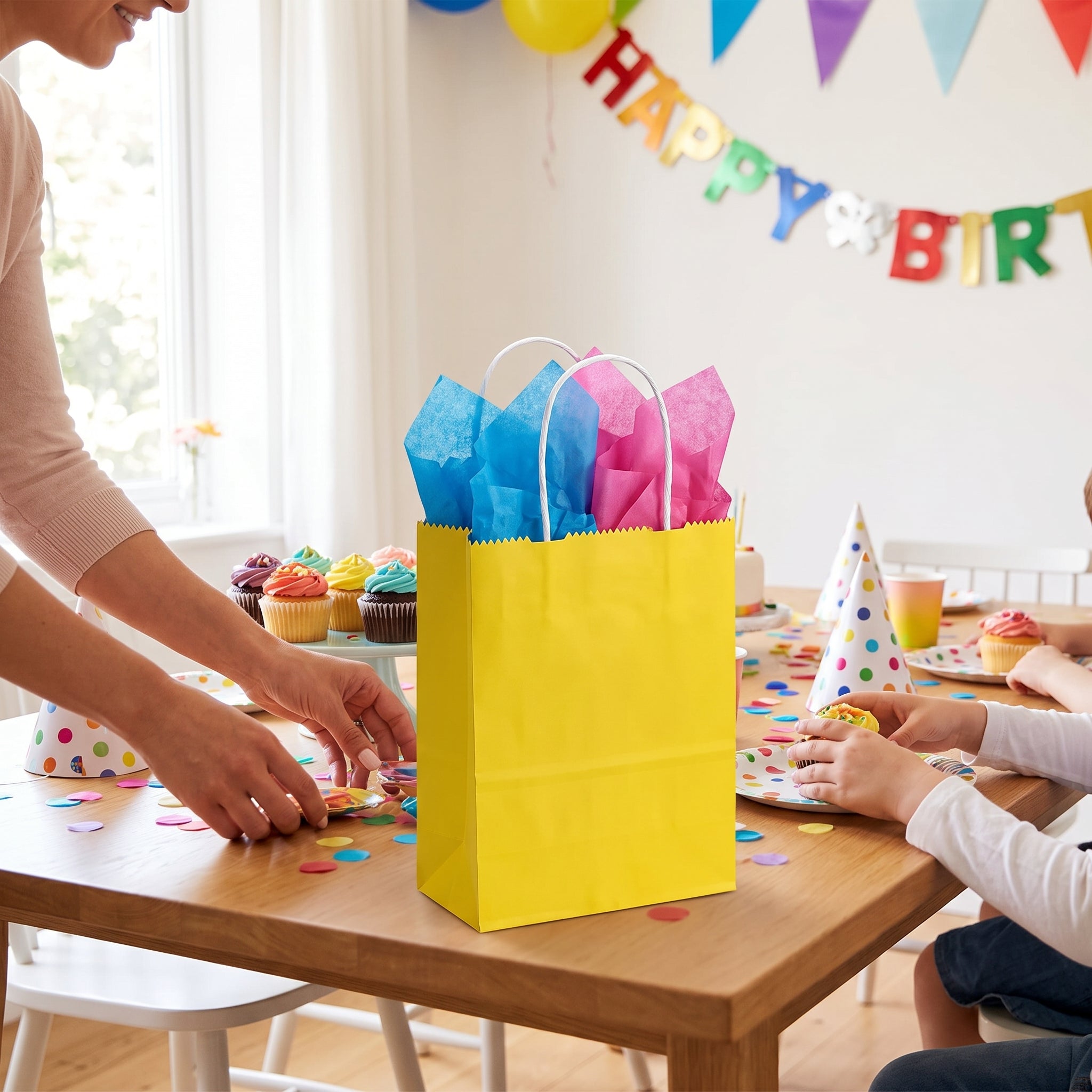 Bright Yellow Kraft Gift Bag with Handles - 5"