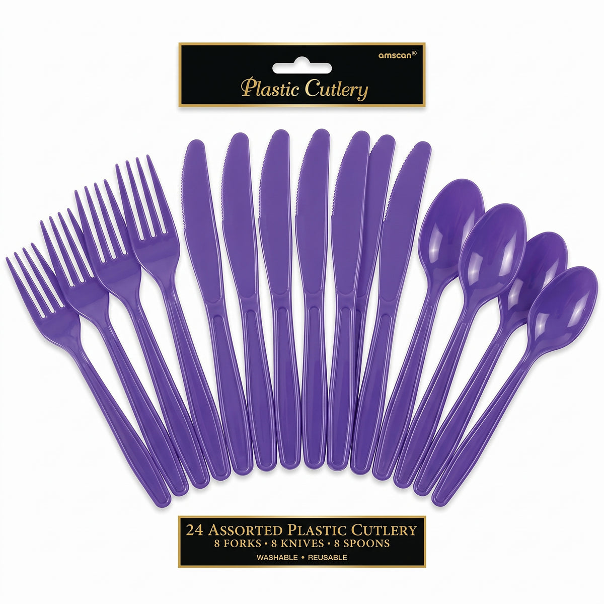 Purple Assorted Plastic Cutlery Set - 24 Pieces - 7.5 in.