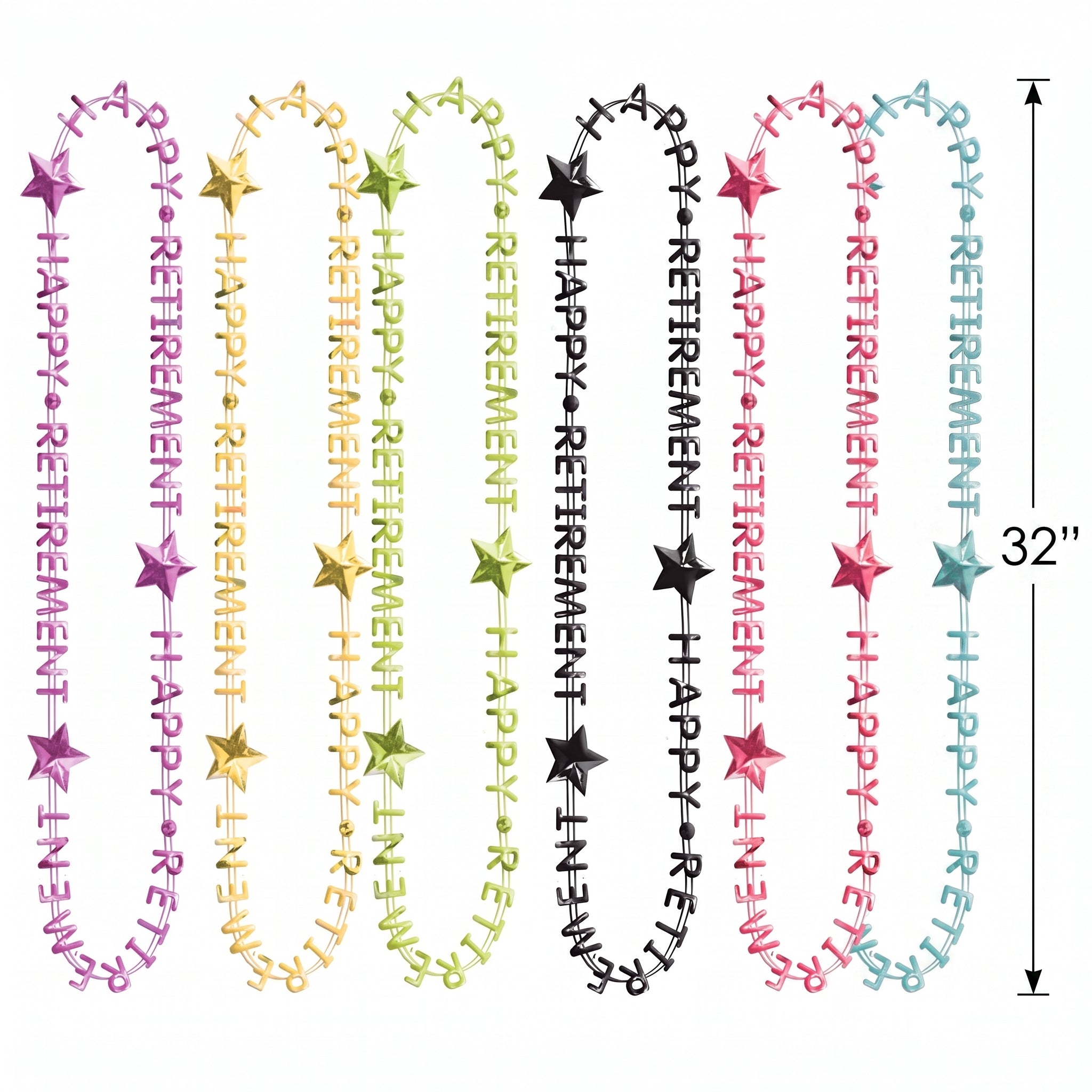 Happy Retirement Multicolor Beaded Necklaces - 32-inch, 6-Pack