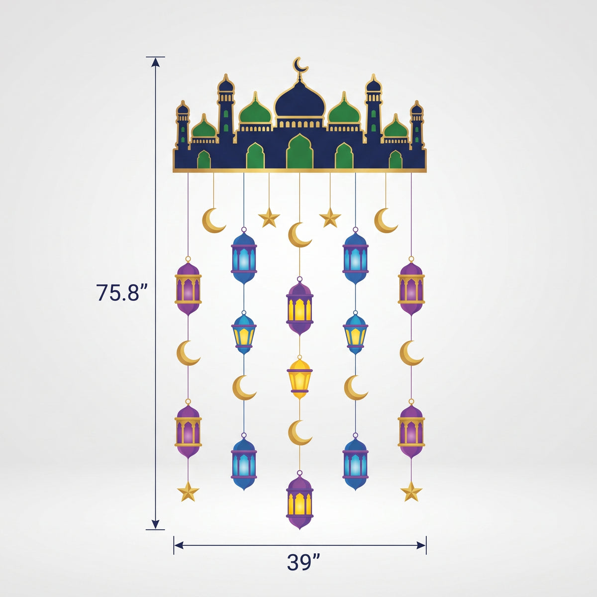 Eid Mubarak Hanging Doorway Curtain with Moon and Star Design