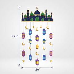 Eid Mubarak Hanging Doorway Curtain with Moon and Star Design