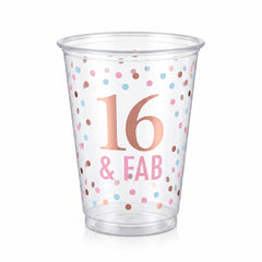 "16 & Fab" Sweet Sixteen Plastic Cups - 16 oz, 20 Pack