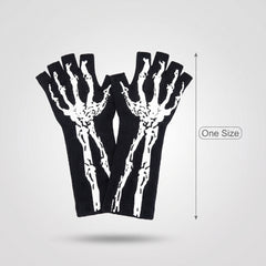 Glow-in-the-Dark Skeleton Fingerless Gloves - Adult Halloween Accessory