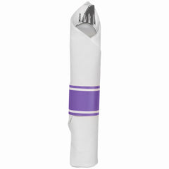 Premium Purple Rolled Cutlery Set with Guest Towel - 10 pack