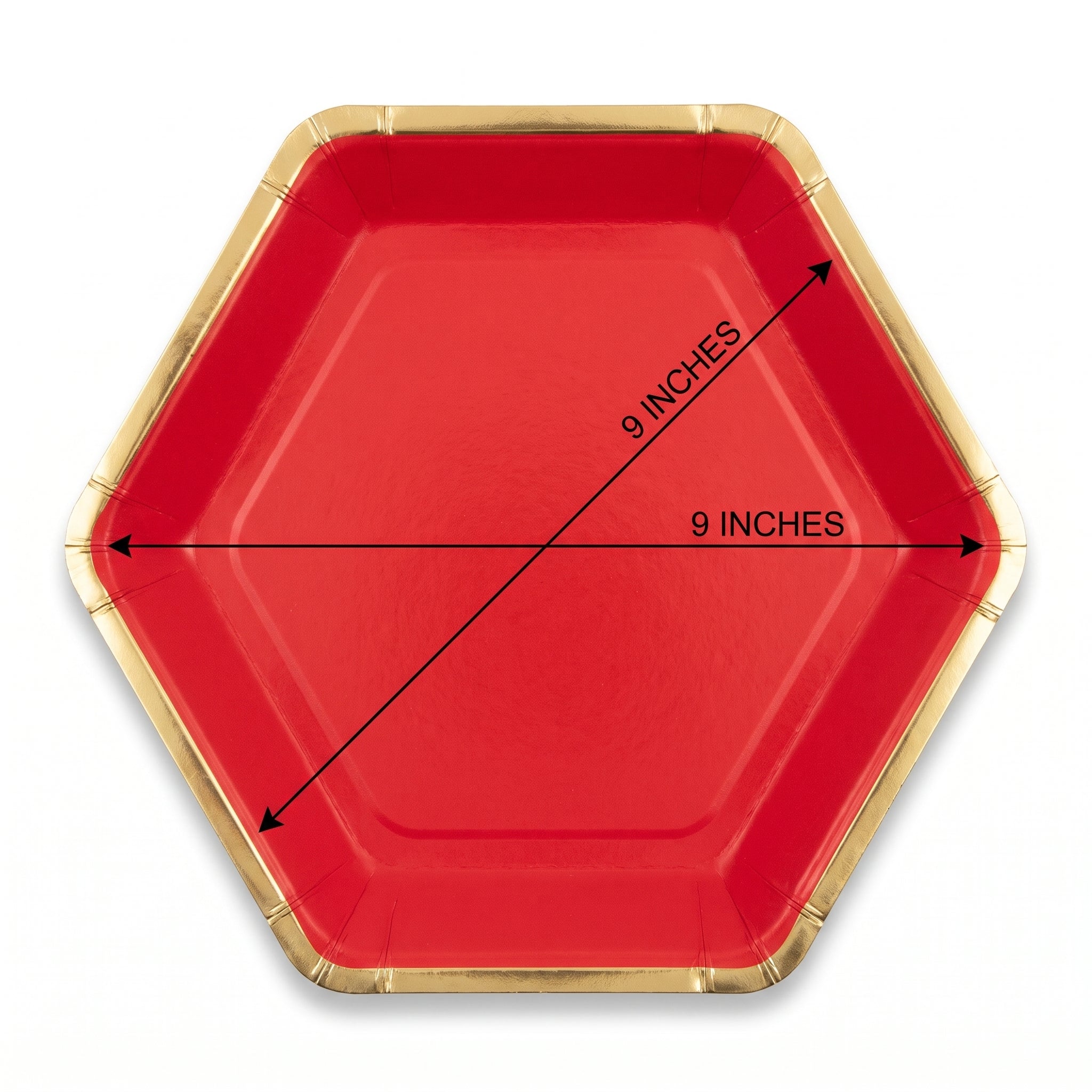 Red Hexagonal Metallic Paper Plates - 9"