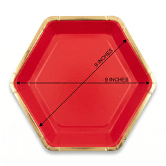 Red Hexagonal Metallic Paper Plates - 9"