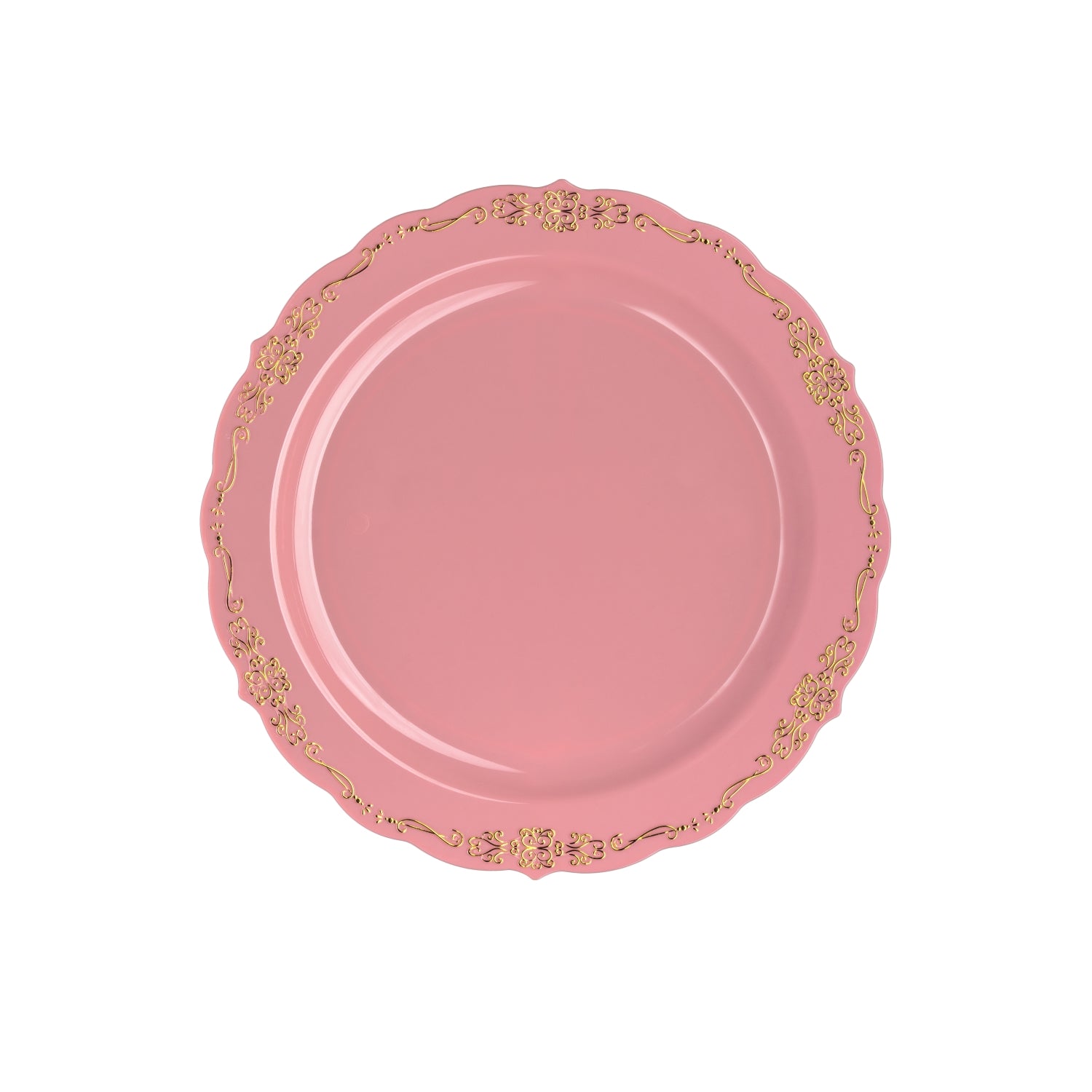 10 In. Pink/Gold Victorian Design Plates | 20 Count