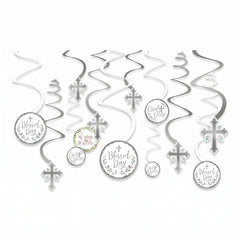 Silver Cross Holy Day Swirl Decorations - 12 Pack