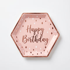 Blush Birthday Hexagon Plates with Rose Gold Accents - 7" - 8 Pack