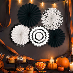 Black Paper Fan Decorations - 5 Inch, 5-Pack