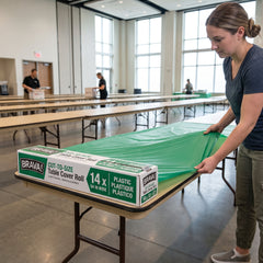 Festive Green Plastic Table Cover Roll with Cutter - 54 x 126 ft