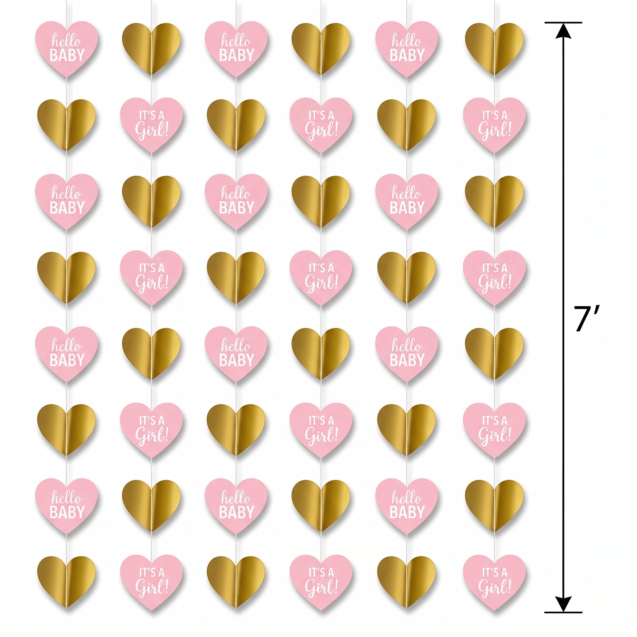 "It's a Girl" Metallic Gold & Pink Hanging String Decorations, 7-ft, 6-Pack