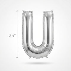Silver Letter "U" Foil Balloon - Metallic Mylar Decoration