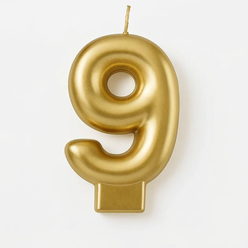 Metallic Gold Number 9 Molded Birthday Candle | 3.25 In.