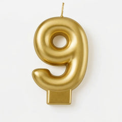 Metallic Gold Number 9 Molded Birthday Candle | 3.25 In.