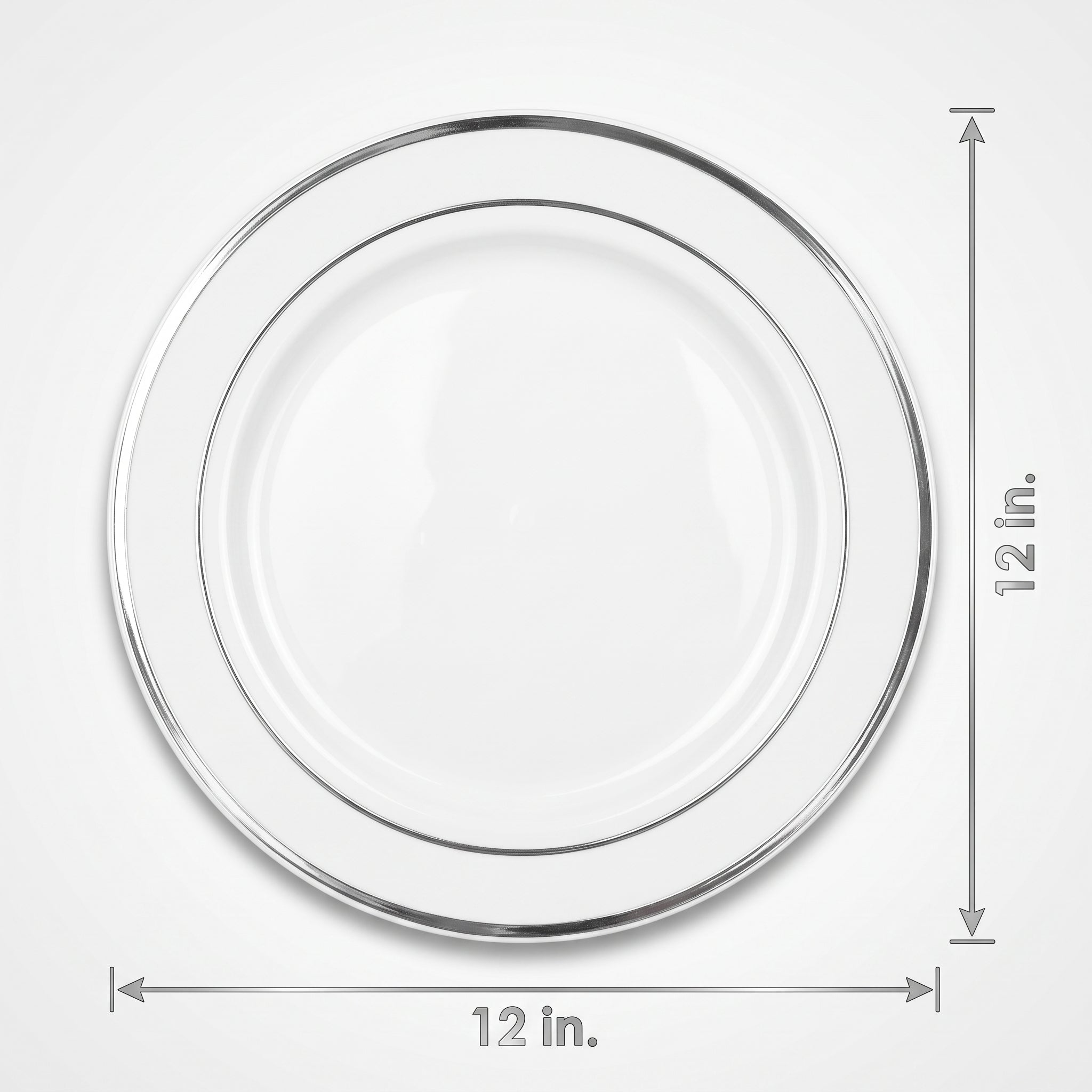 Elegant Silver-Trimmed 12" Premium Plastic Buffet Plates - Pack of 10