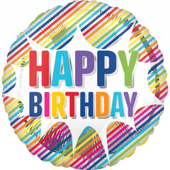 Striped Burst Happy Birthday Foil Balloon