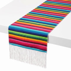 Vibrant Serape Striped Table Runner with Fringes