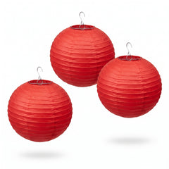 Vibrant Red Round Paper Lanterns, 9.5-Inch, 3-Pack